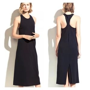 VINCE Twist Back Dress Womens Large Black Pima Cotton Midi Racerback Tank